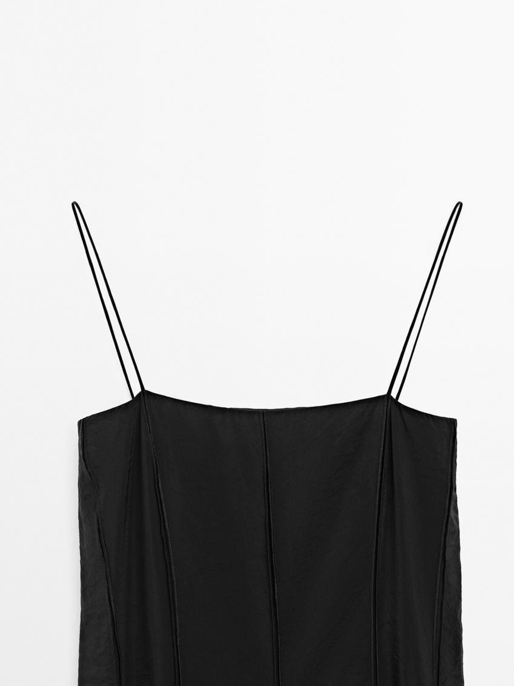 Massimo Dutti Платье миди из струящейся ткани с клиньями годе на юбке, черный