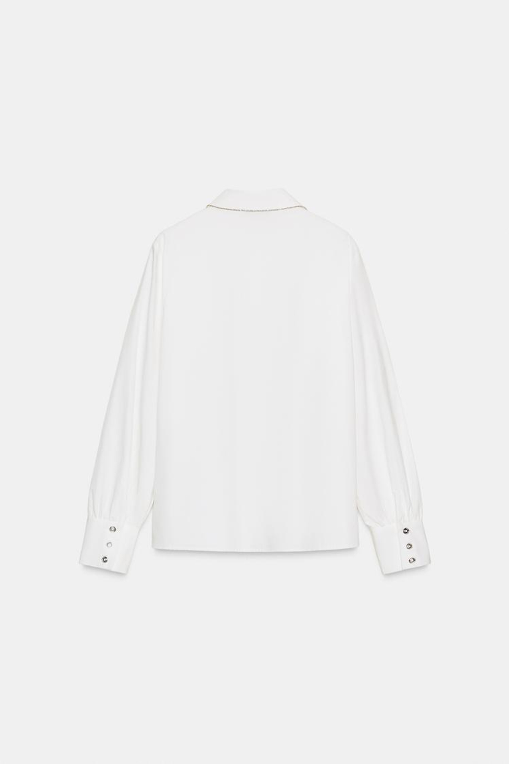 ZARA РУБАШКА ИЗ ПОПЛИНА С БУСИНАМИ НА ЛАЦКАНЕ, БЕЛЫЙ