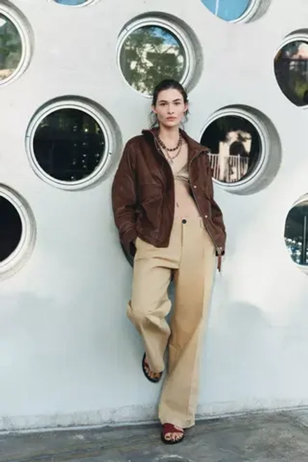 ZARA БОМБЕР ИЗ 100% КОЖИ — ZW COLLECTION, LIMITED EDITION, КОРИЧНЕВЫЙ