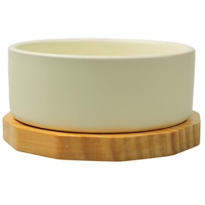 Миска mr.kranch bamboo керамическая белая на бамбуковой подставке 470 мл