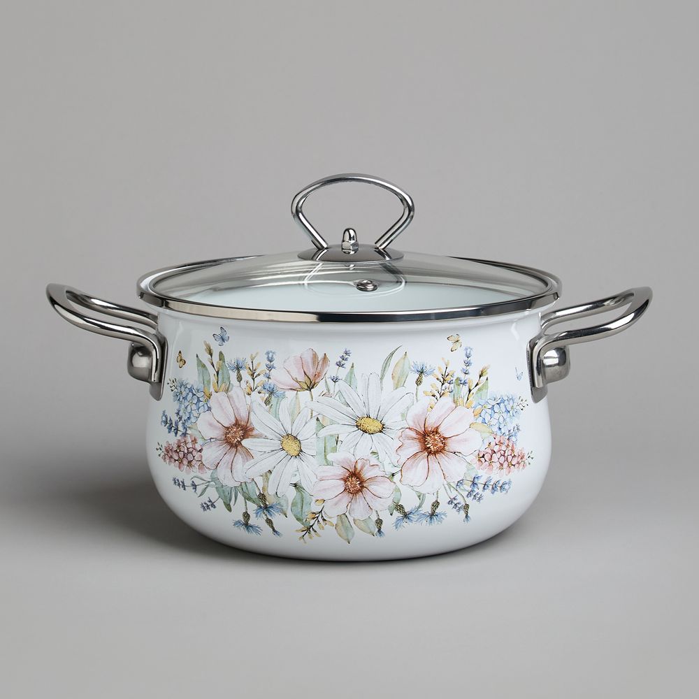 НАБОР КАСТРЮЛЬ AGNESS ЭМАЛИРОВАННЫХ СЕРИЯ "ДВОРЦОВЫЙ ПАРК", 6ПР. 2,0/2,8/3,6Л,18Х11/20Х12/22Х13СМ