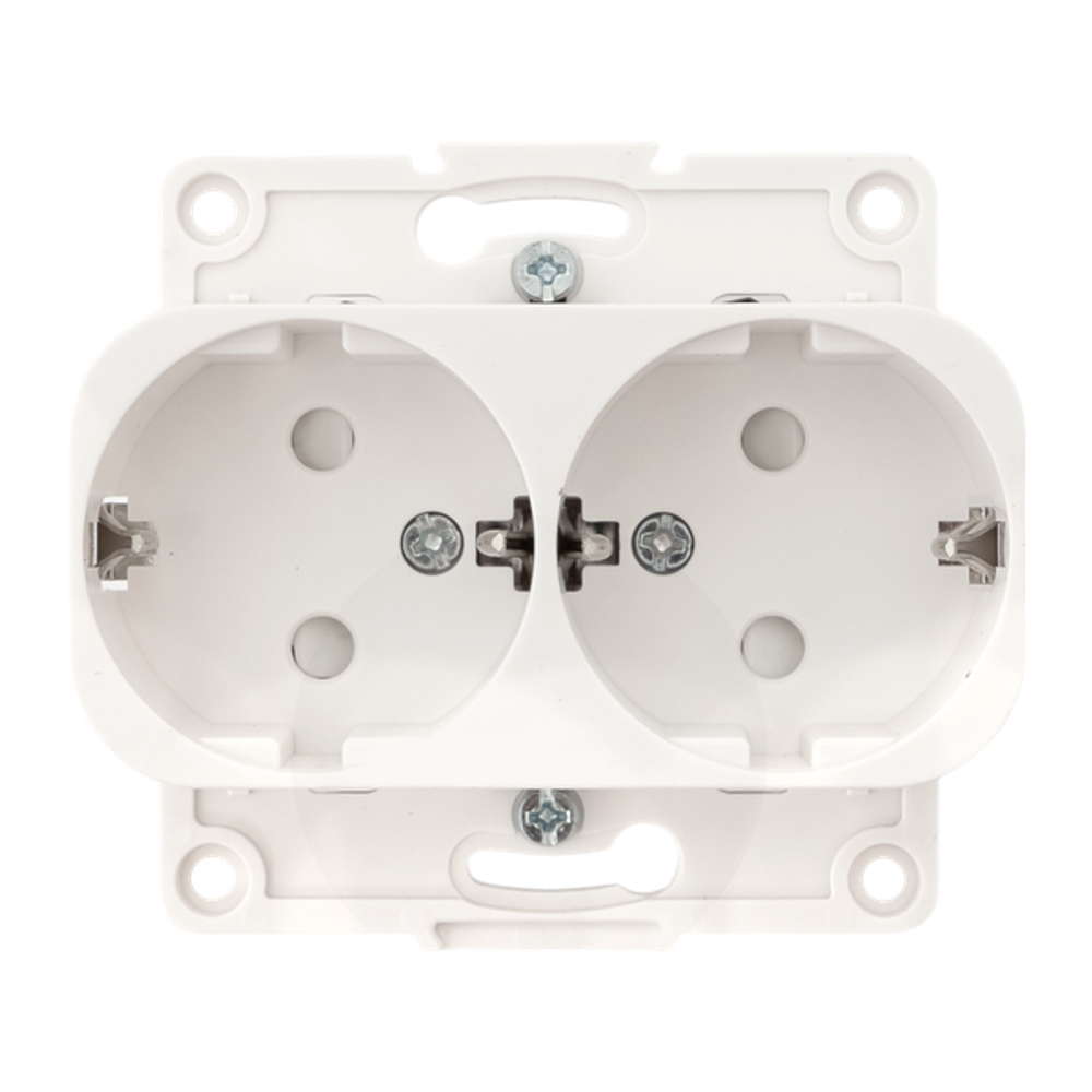 Розетка 2-м СП Стокгольм 16А IP20 с заземл. защ. шторки механизм бел. PROxima EKF EYR16-128-10