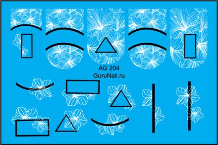 Gurunail Слайдер-дизайн аэрография 204 Кружевные цветы, черно-белый