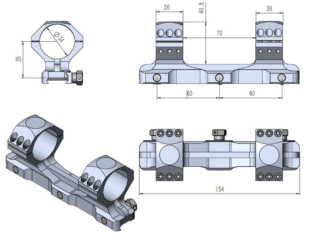 Кронштейн-моноблок Vector Optics D34mm 20MOA, на Weaver, 6 винтов (SCTM-61P) на винтах