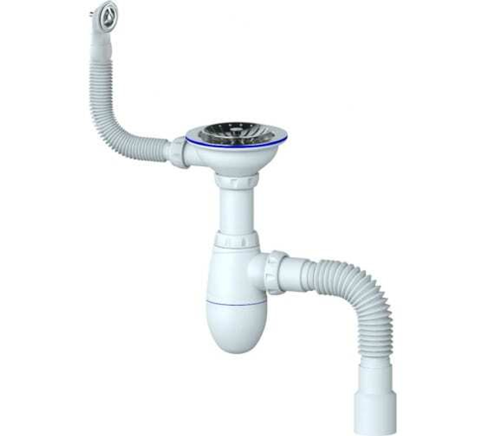 СИФОН ДЛЯ МОЙКИ 3 1\2х40 С ОТВОДОМ ДЛЯ С/М И КРУГЛЫМ ПЕРЕЛИВОМ С ГТ 40х40/50 В01