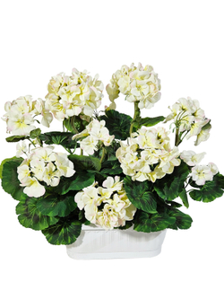 Искусственное растение Герань белая 40см в белом балконном ящике