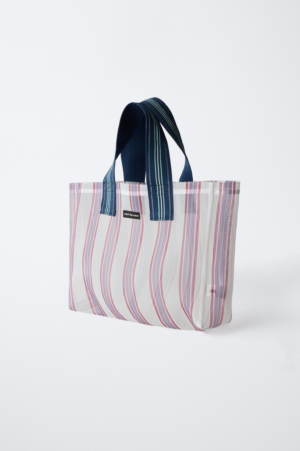 ZARA БОЛЬШАЯ СУМКА В ПОЛОСКУ, СИНИЙ