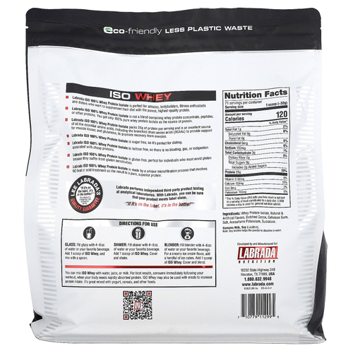 Labrada Nutrition, ISO Whey, 100%-ный изолят сывороточного белка, шоколад, 5 фунтов (2268 г)