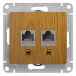 Schneider Electric Glossa Дерево Дуб Розетка 2-местная компьютерная RJ45+RJ45, категория 5E, механизм IP20 скрытая установка GSL000585KK
