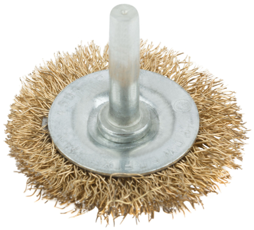 Корщетка, тип "колесо", со штифтом, стальная латунированная волнистая проволока  50 мм 38482М