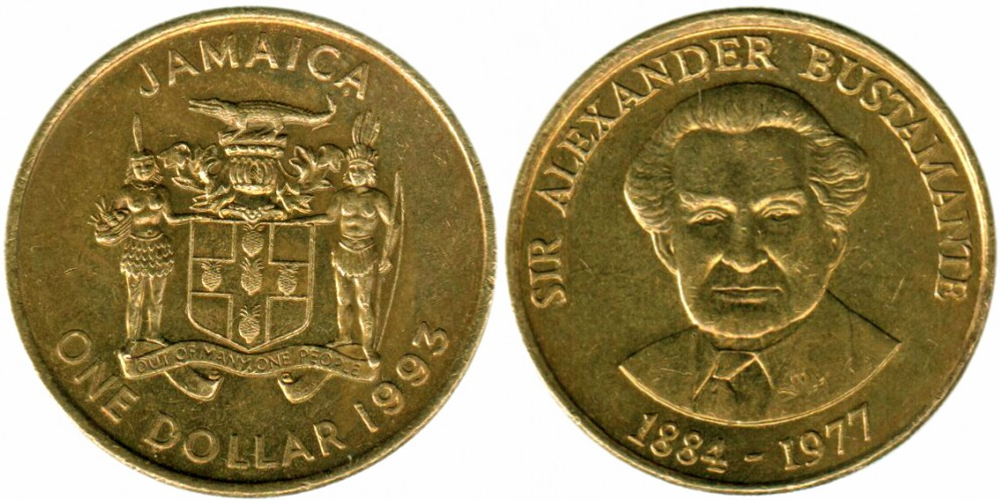 Ямайка 1 доллар, 1993 - 1994 Александр Бустаманте XF