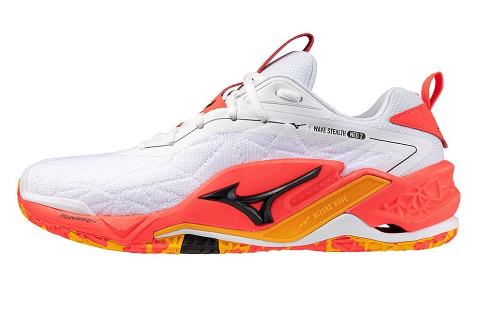 Мужские кроссовки для бадминтона/сквоша Mizuno Wave Stealth Neo 2 - white/fiery coral 2/citrus