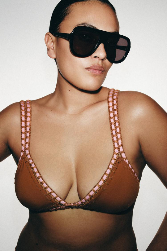 ZARA ТОП БИКИНИ С КОНТРАСТНЫМИ ДЕТАЛЯМИ, КАРАМЕЛЬНЫЙ