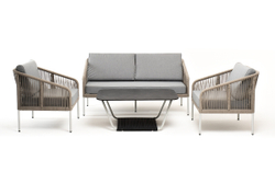 "Канны" лаунж-зона 4-местная из роупа со столом "Глория" (серый гранит), каркас алюминиевый светло-серый, роуп серый меланж