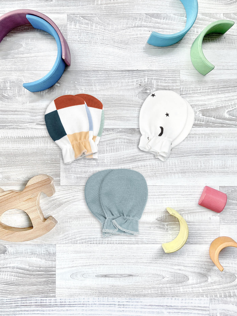 Рукавички-антицарапки Mjölk Шахматы/Baby Blue/Ночное небо, сет из 3х пар