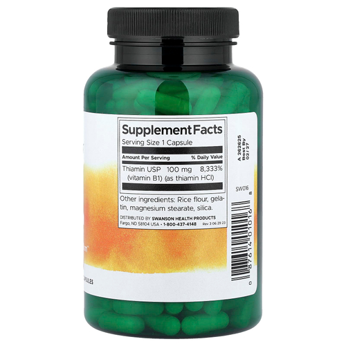 Swanson, витамин B1 и тиамин, 100 мг, 250 капсул
