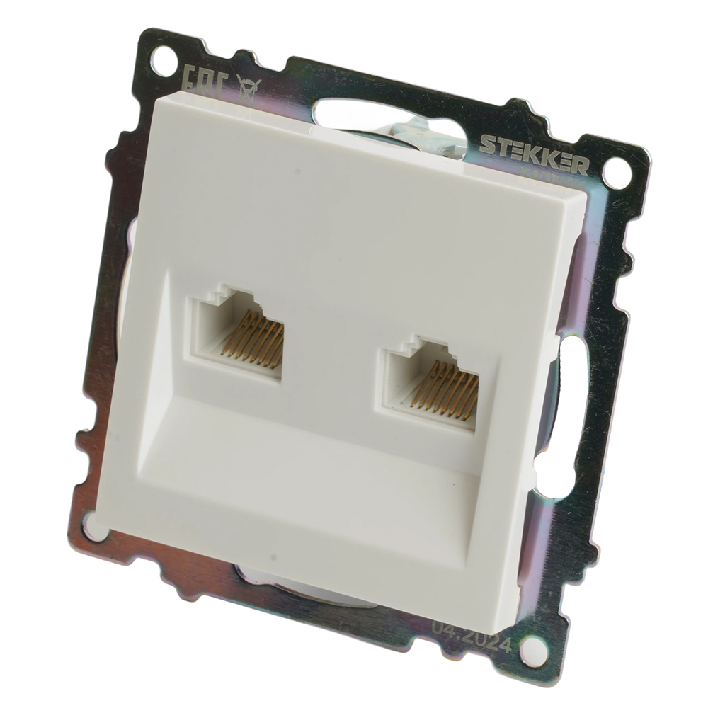 Розетка компьютерная 2-местная RJ-45 (механизм) STEKKER GLS00-7109-01 , серия Катрин, белый 50003