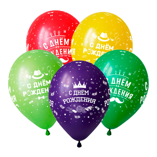 DB 12" Пастель С Днем рождения, Для него, Ассорти, 5 ст. / 10 шт.