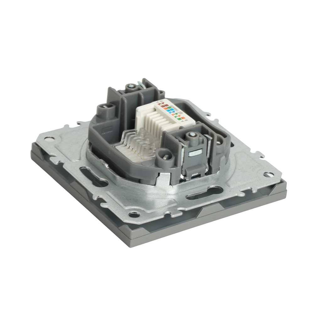 Розетка компьютерная 1-местная RJ-45 (механизм), STEKKER, серия Эмили, RST00-5117-10, платиново-серый, soft touch 49951