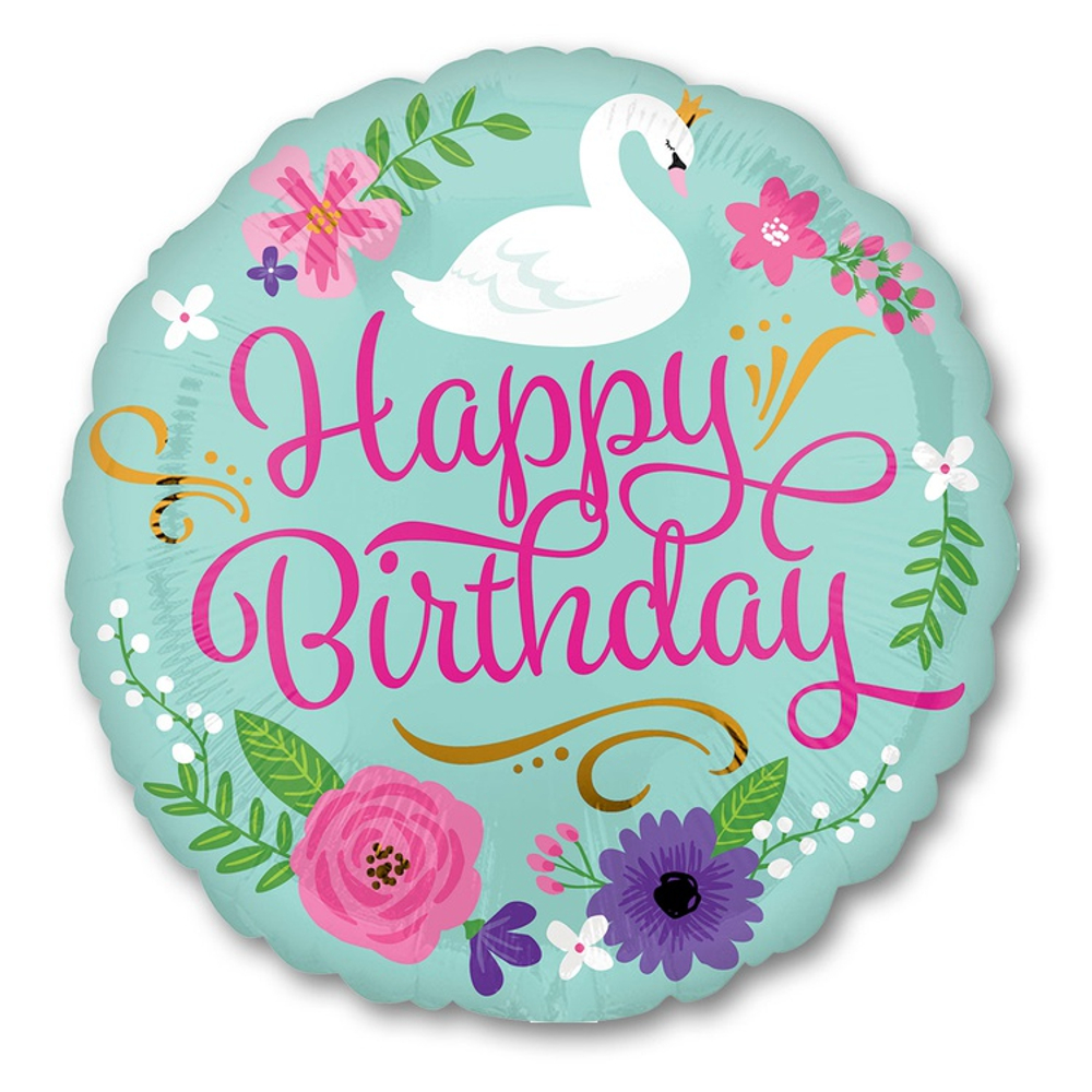 Шар Фольгированный Лебедь Цветы (Ассорти)