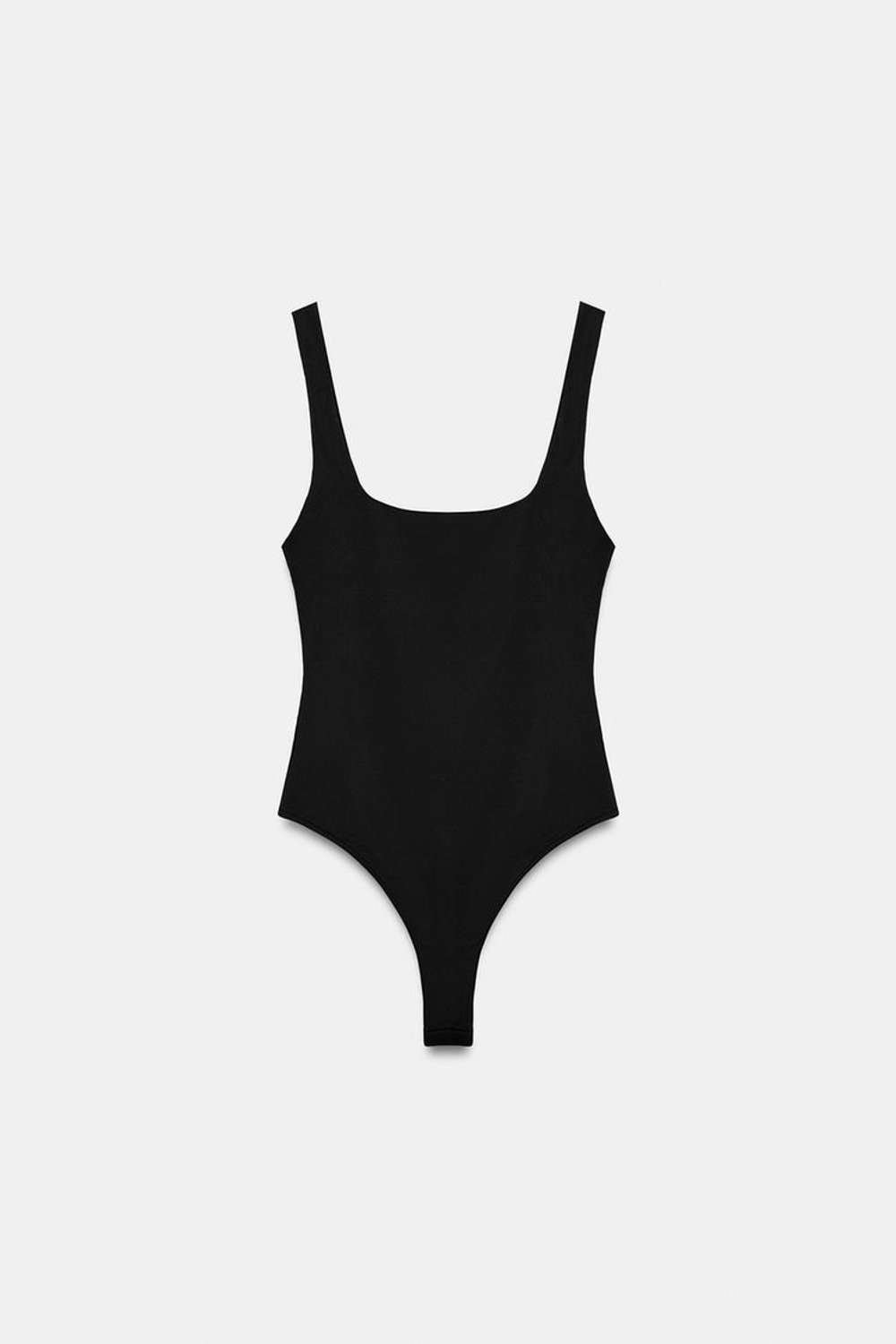 ZARA ЭЛАСТИЧНОЕ БОДИ С КВАДРАТНЫМ ВЫРЕЗОМ, ЧЕРНЫЙ