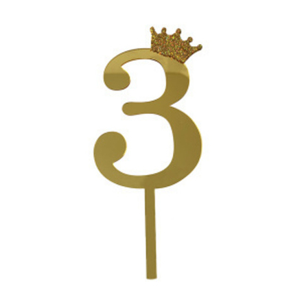 Топпер-цифра, Корона Золото "3", 7*18 см, 1 шт.