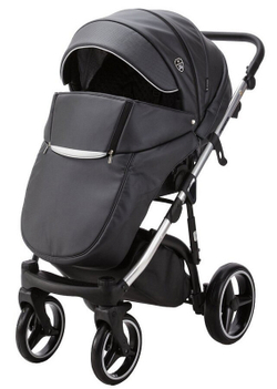 Детская коляска Adamex Cortina Deluxe 3 в 1 CT334 (ЧЕРН.КОЖА+СЕРЕБ.ОТДЕЛКА+ ХРОМ РАМА)