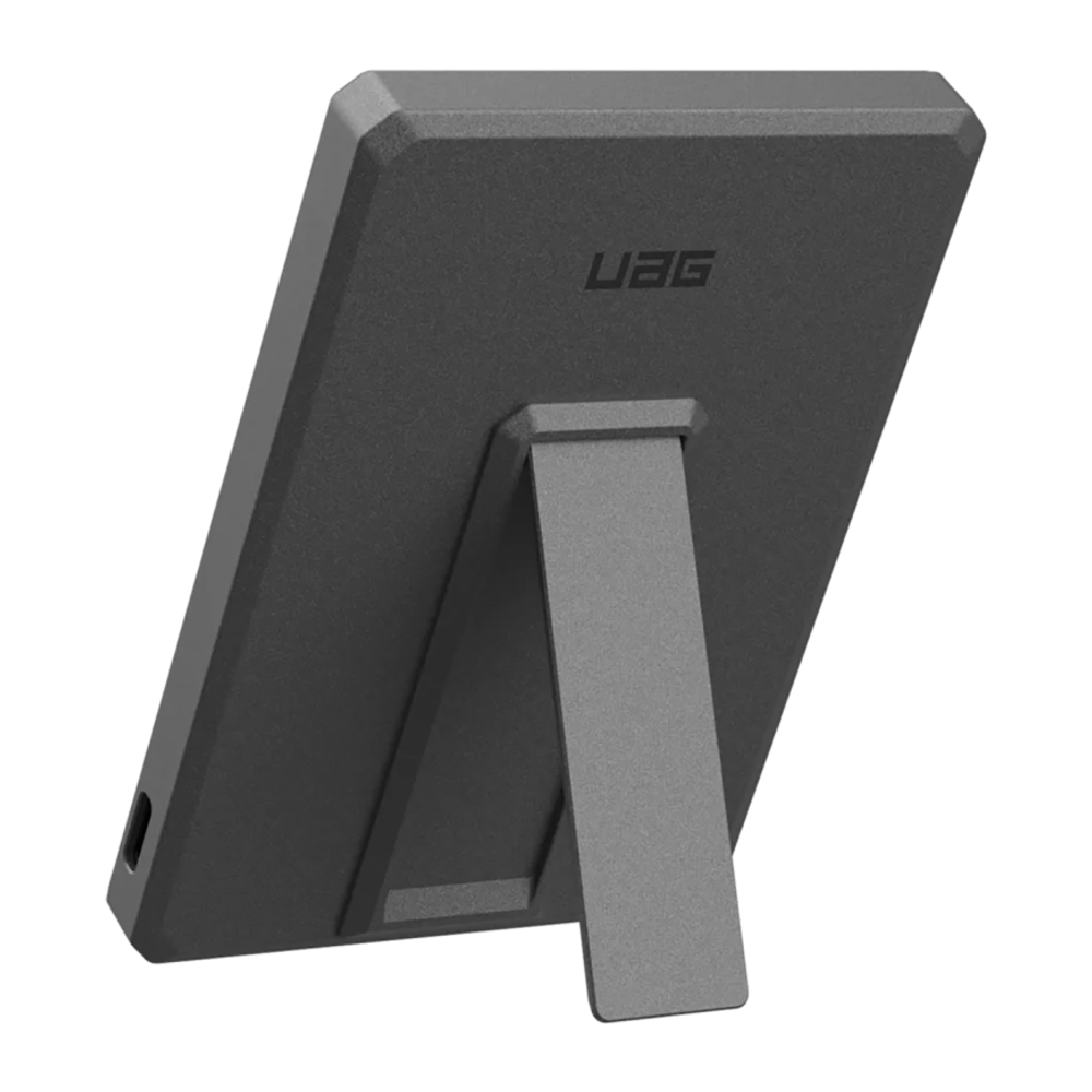 Внешний аккумулятор MagSafe с подставкой UAG SRGE Slim 5K (5000 мА·ч) Беспроводная зарядка: Qi 10 Вт. Проводная зарядка: USB-C. Есть LED-индикация. Энергоёмкость — 18 Вт·ч. Максимальная выходная мощность — 20 Вт