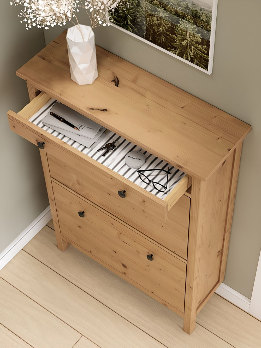 IKEA Обувница 4 ящ,HEMNES 106*101*22, белая/светло-коричневая, КЫМОР (ХЕМНЭС ИКЕА)