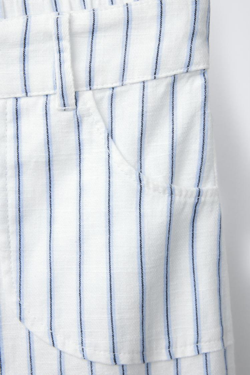 ZARA БРЮКИ ИЗ СМЕСОВОГО ЛЬНА В ПОЛОСКУ, СИНИЙ