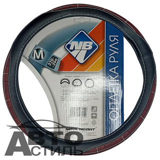 Оплетка на руль круглая Nova Bright 48314 размер М черная, вставка бордо, шов белый