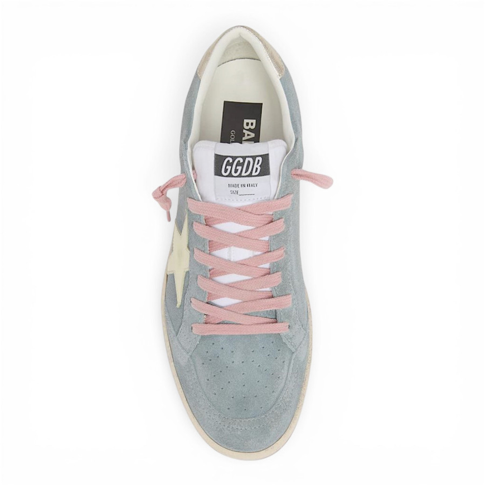 Кеды Женские Golden Goose Ball Star Powder-blue suede with Cream colored leather star