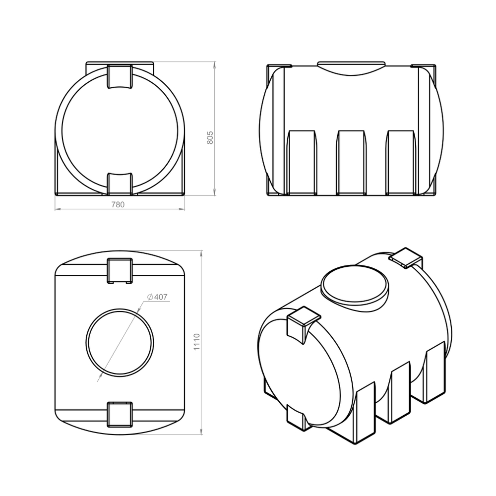 Ёмкость горизонтальная 500л усиленная для перевозки Политим 500 л. горизонтальный (1110x780x805см;красный) - арт.560710