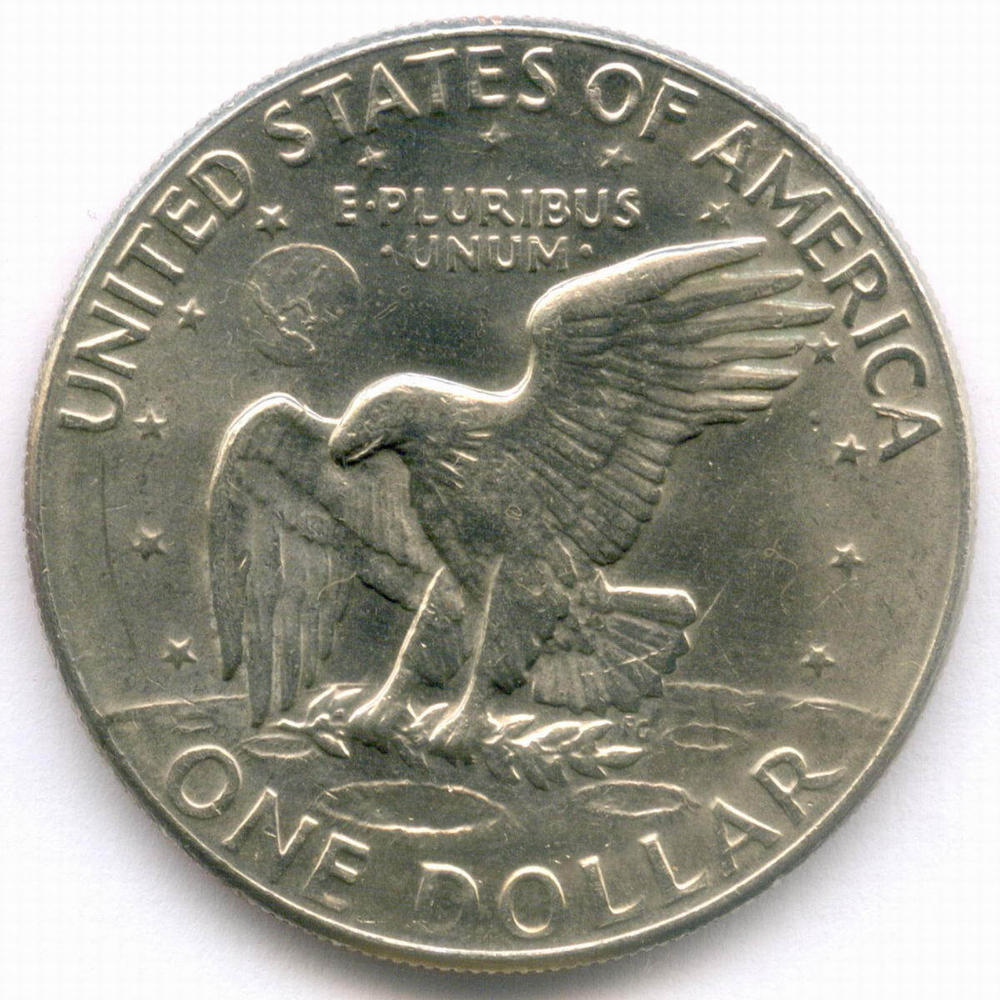 1 доллар 1977 год (D). США. Эйзенхауэр. Медь с медно-никелевым покрытием, диаметр 38.1 мм. AUNC
