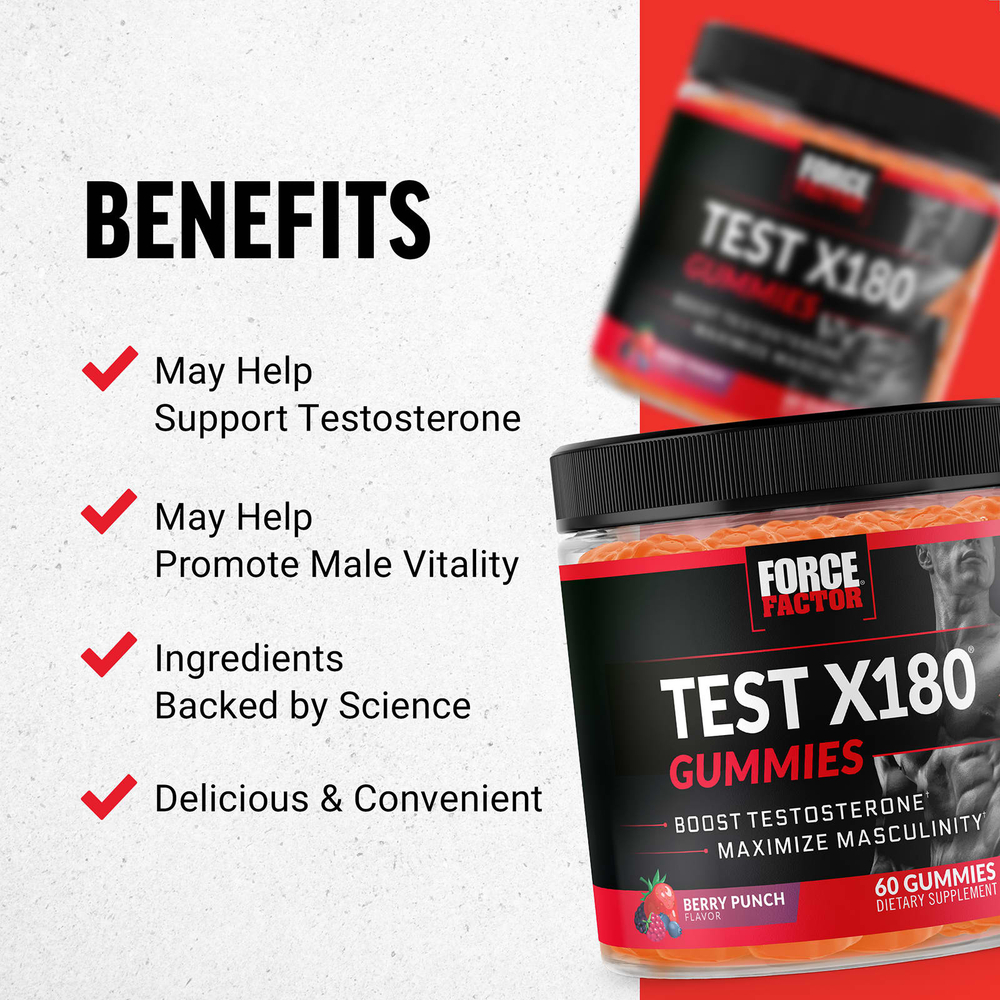 Force Factor, Test X180®, жевательные мармеладки, ягодный пунш, 60 жевательных таблеток