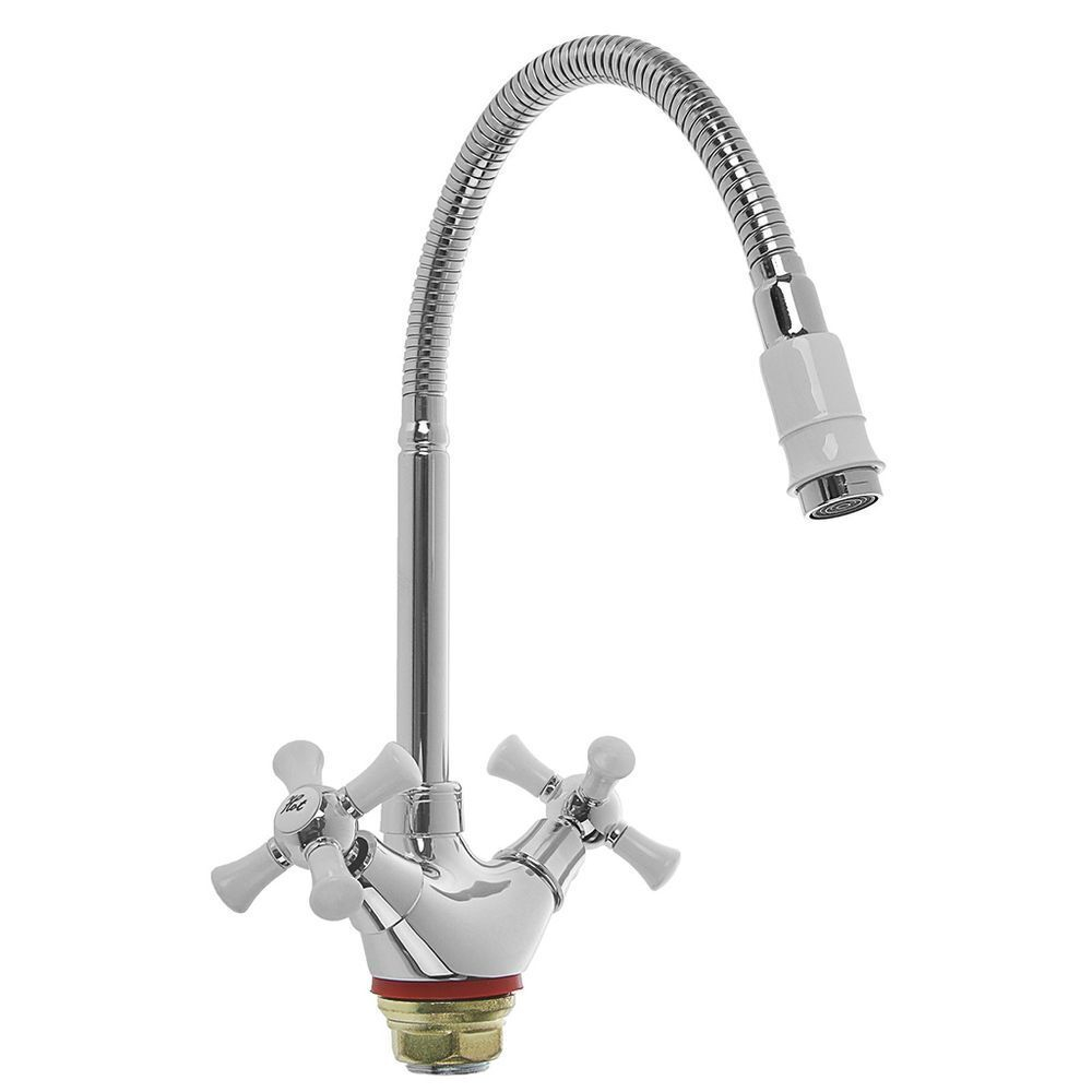 Смеситель для кухни, РМС, гибк излив, с кран-буксой, бел, SL92W-279F