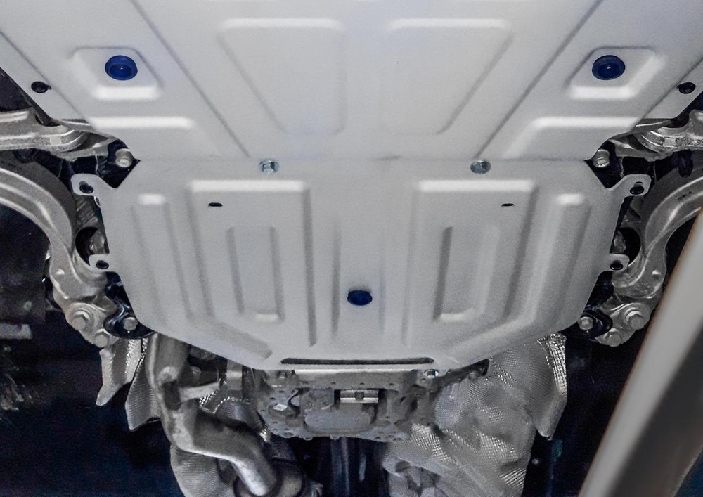 Защита КПП Rival для Volkswagen Touareg III (V - 2.0 TSI (249 л.с.); 3.0 TSI (340 л.с.); 3.0TDI (249 л.с.)) (вкл. пакеты "Движение по бездорожью" и "Подвеска Pro") 2018-н.в. (устанавл-ся совместно с 333.5870.1), штампованная, алюминий 4 мм, с крепежом, 333.5871.1