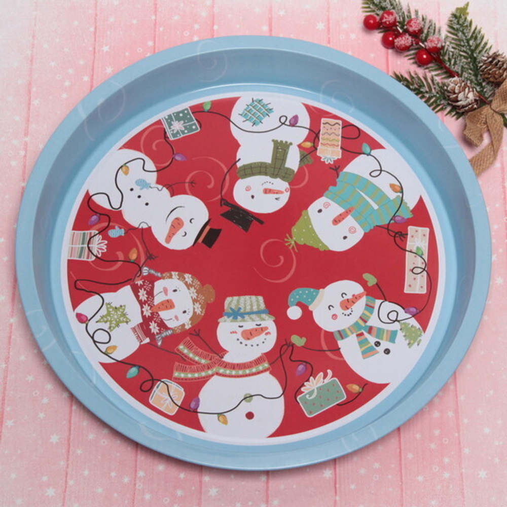 Поднос жестяной 33*4см «Веселые снеговики»