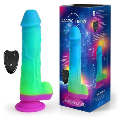 Яркий вибратор с возвратно-поступательными движениями и пультом ДУ - 21 см. (Цвет: разноцветный)