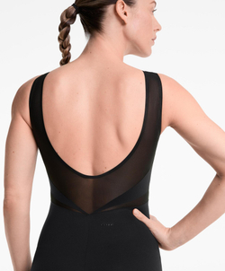 Oysho Длинный комбинезон Perfect-Adapt без рукавов с сетчатыми вставками, черный