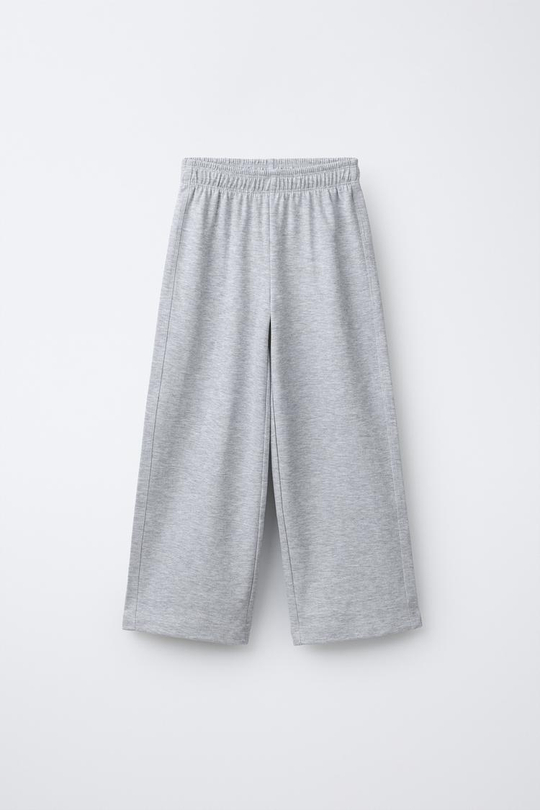 ZARA БРЮКИ WIDE LEG ИЗ ИНТЕРЛОКА, СЕРЫЙ МЕЛАНЖ