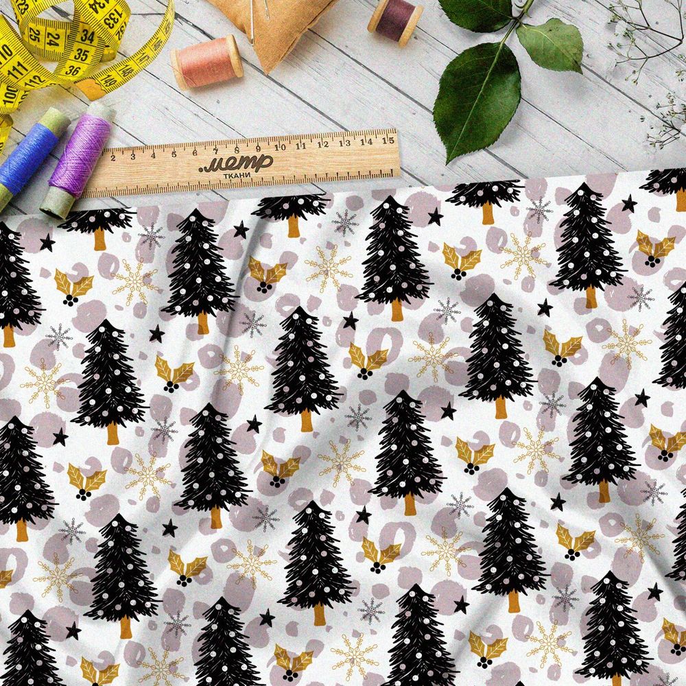 Ткань дюспо чёрные новогодние ёлки