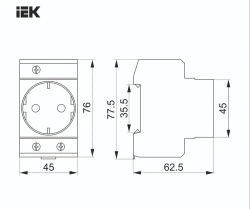 Розетка силовая РАр10-3-ОП с заземл. на DIN-рейку IEK OZN1065423094.VE24RU1