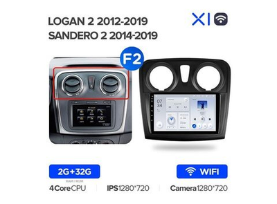 Магнитола Teyes X1 2-32 Wi-Fi Renault Logan 2 2012 — 2019/ Sandero 2 2014 — 2019 9.0" (F2)