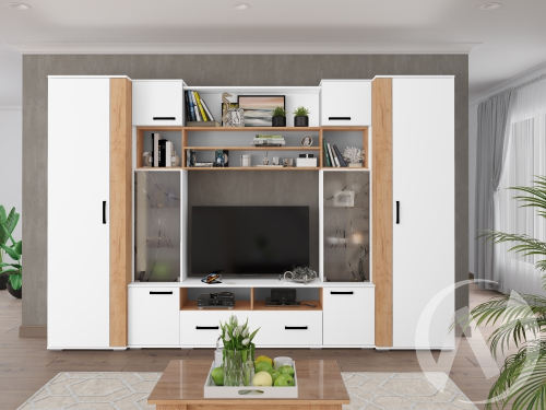 Гостиная "Оскар-18" (белый/дуб крафт золотой) Комплектация 1
