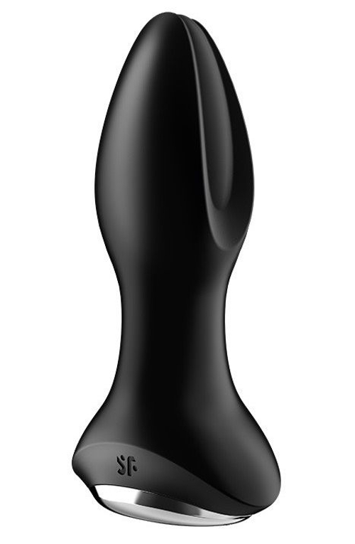 Черная анальная пробка с вибрацией и массажем бусинами Rotator Plug 2+ - 12,5 см.