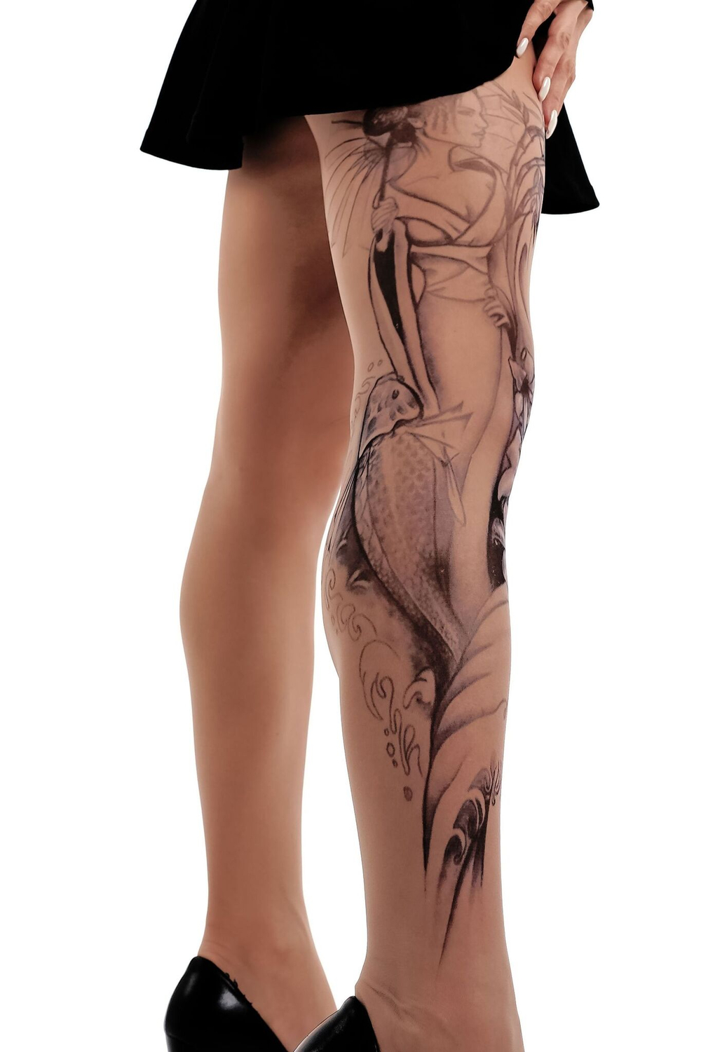 Колготки +size с принтом в виде гейши (Размер: XL-XXL-XXXL) (Цвет: бежевый)