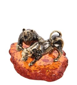 AM-3035 Фигурка «Медведь и бык» (латунь, янтарь)