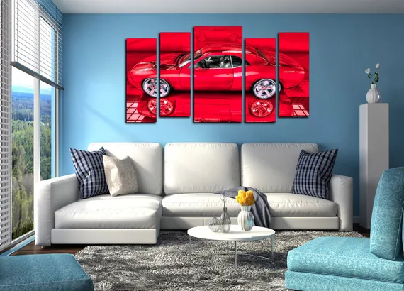 Модульная картина " Красное авто "