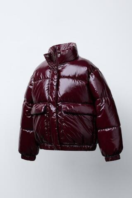 ZARA СТЕГАНАЯ КУРТКА С БЛЕСТЯЩЕЙ ОТДЕЛКОЙ, ГРАНАТОВЫЙ